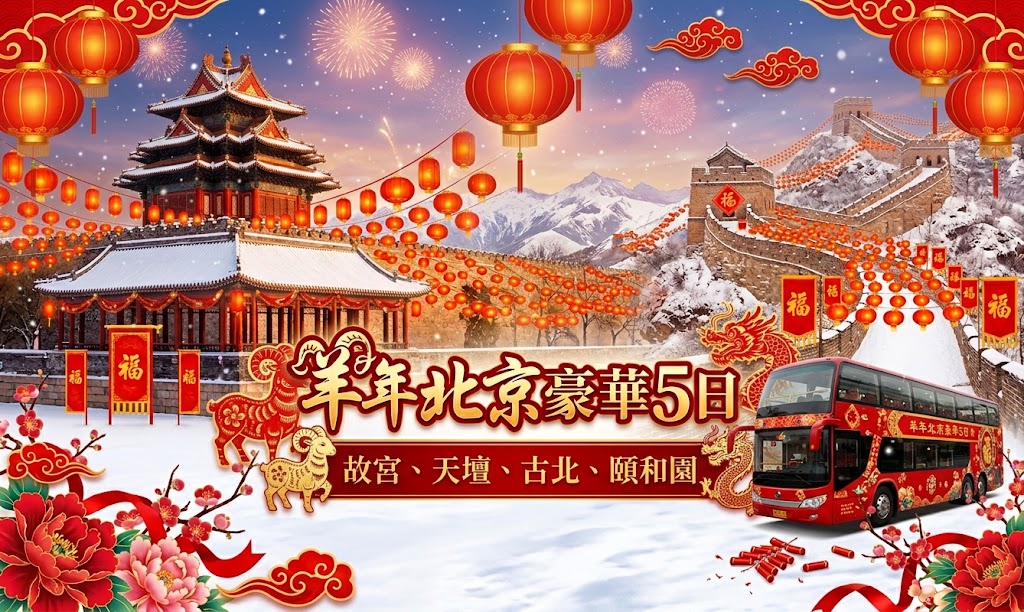 《新春喜羊羊》北京豪華５日~故宮．古北水鎮．頤和園．圍爐煮茶．全程五星酒店．三排椅